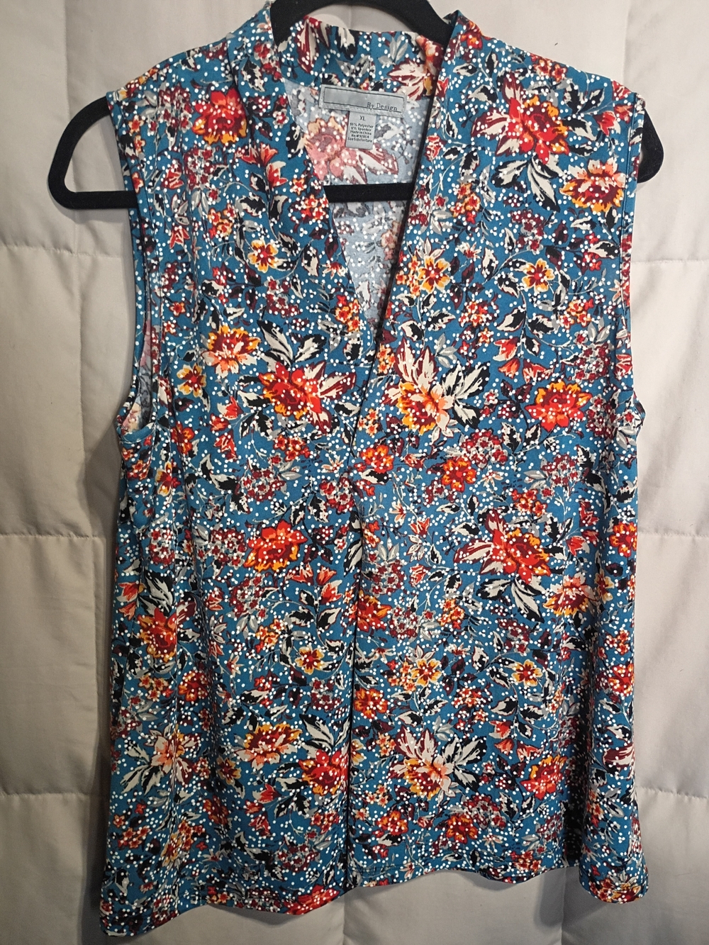 Sleeveless Floral V-Neck Blouse - Teal Multi